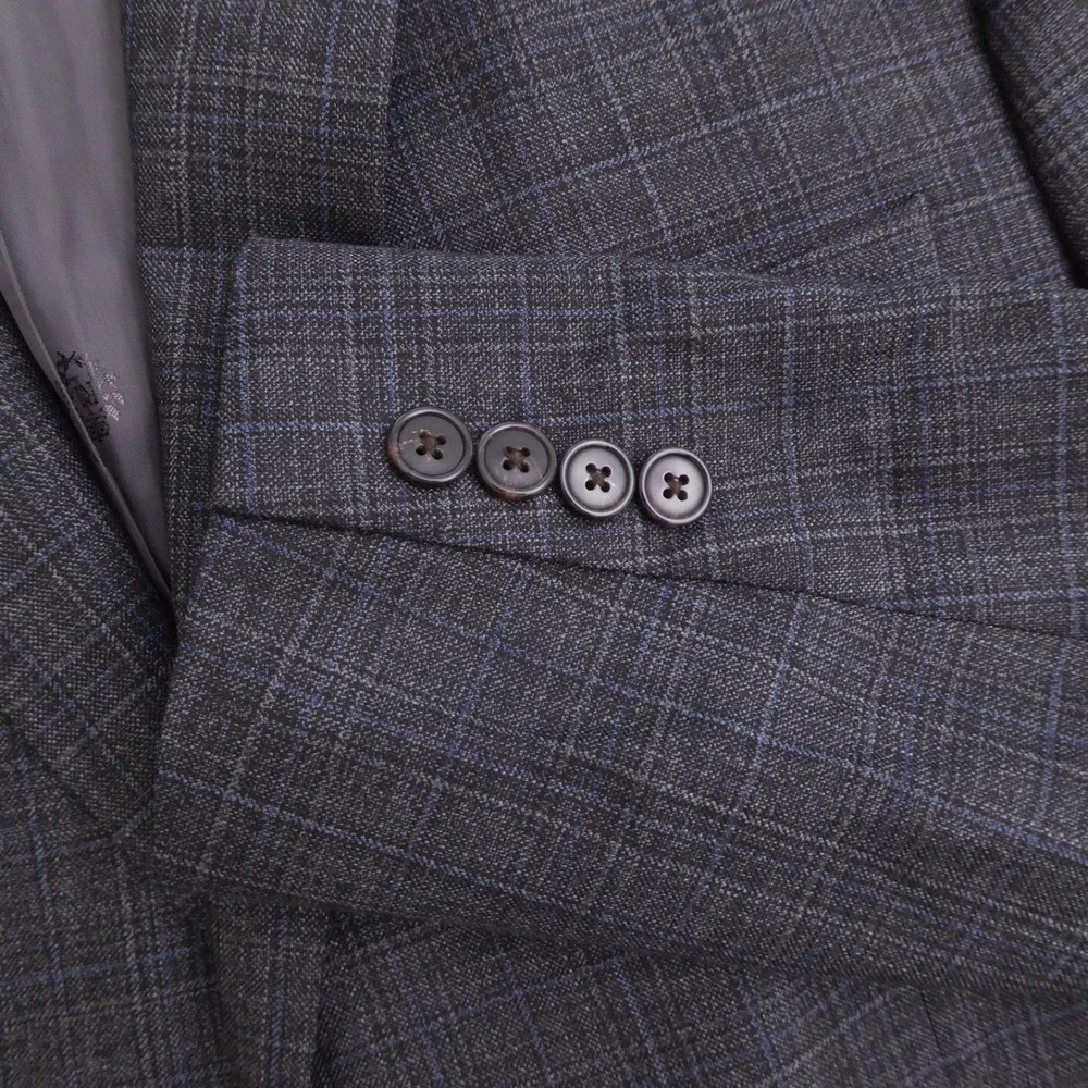 Lauren Ralph Lauren Black Label Mens Sport Coat Gray Plaid 2 Button Blazer 44L
